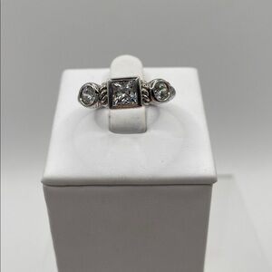 Vintage Judith Ripka Sterling Silver 925 3 Stone Simulated Diamond Ring 7